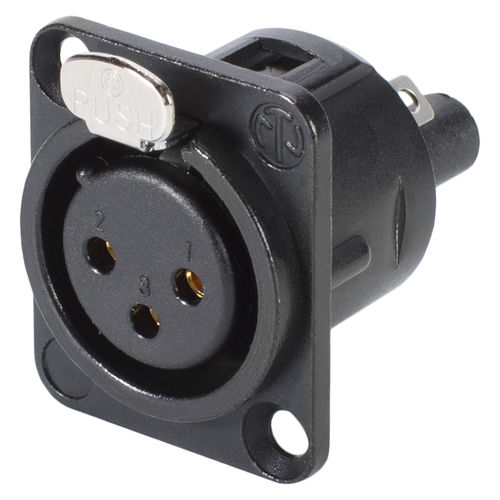 NEUTRIK® XLR, 3-pin, NC3FDS1-B, metal built-in socket, screw contacts, type D, black