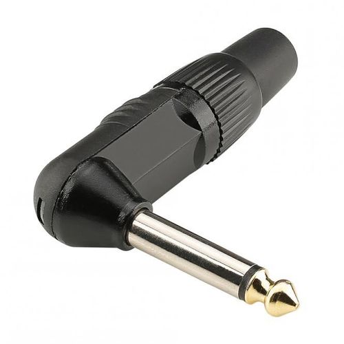 Hicon HI-J63MA06 jack (6.3mm), 2-pin, metal, soldering technology cable connector, angled 90 °, blac