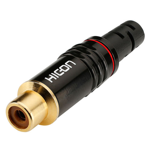 HICON Cinch (RCA), 2-pin, metal, soldering technology cable socket, gold-plated contacts, straight,